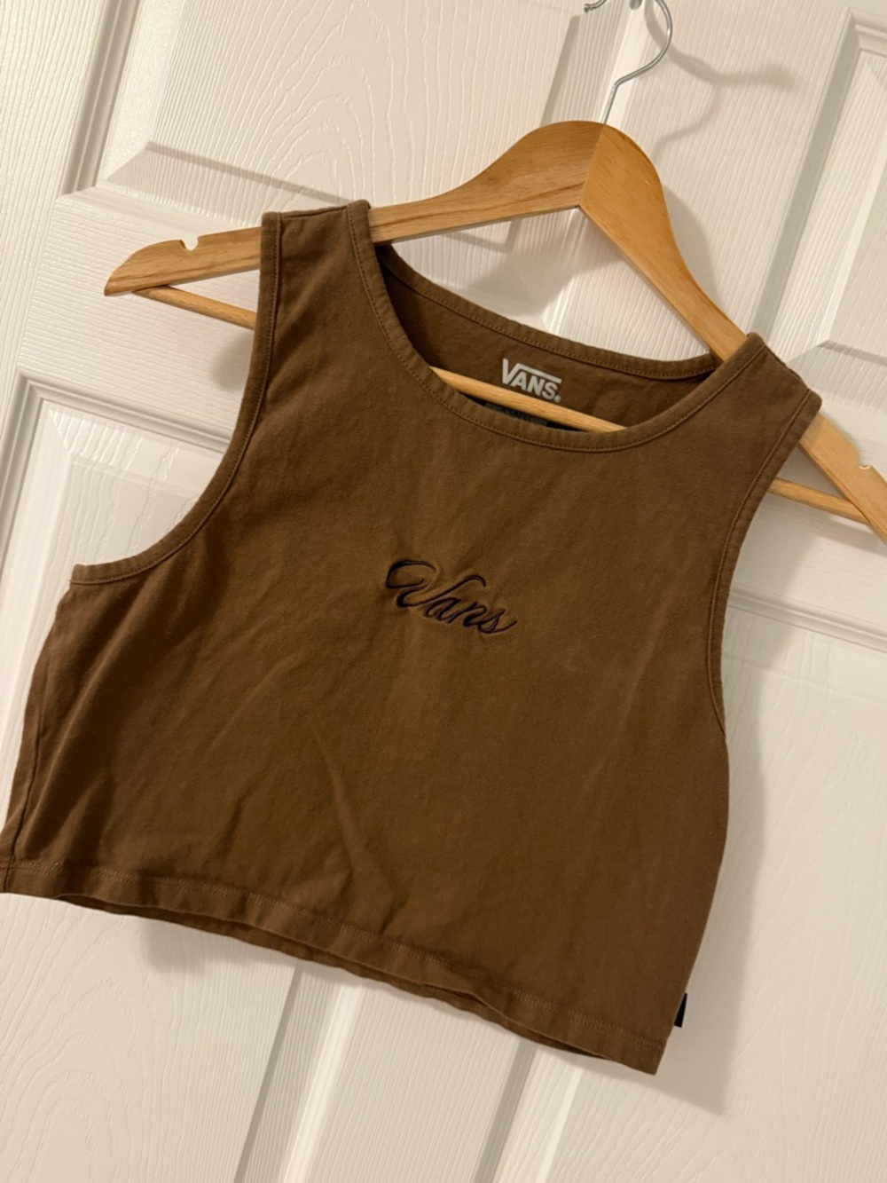 Vans Brown Cropped Tank with Script Logo